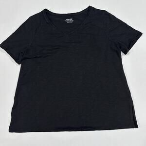 Chico's Shirt Size L Black V-Neck Cotton Modal Relaxed Short Sleeve Ultimate Tee